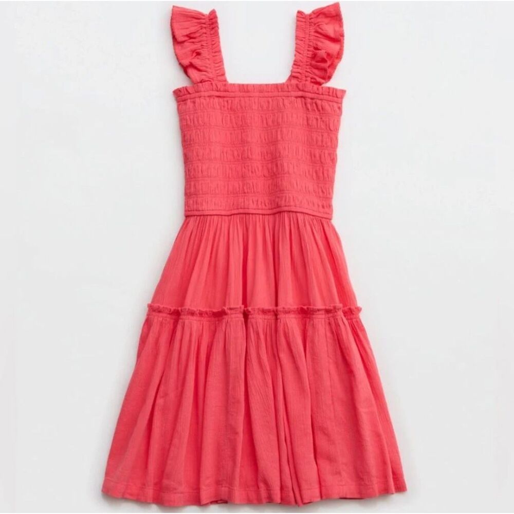 NEW Aerie American Eagle Dress XL L M Flirty ruffle Shoulder Mini Coral pink AE